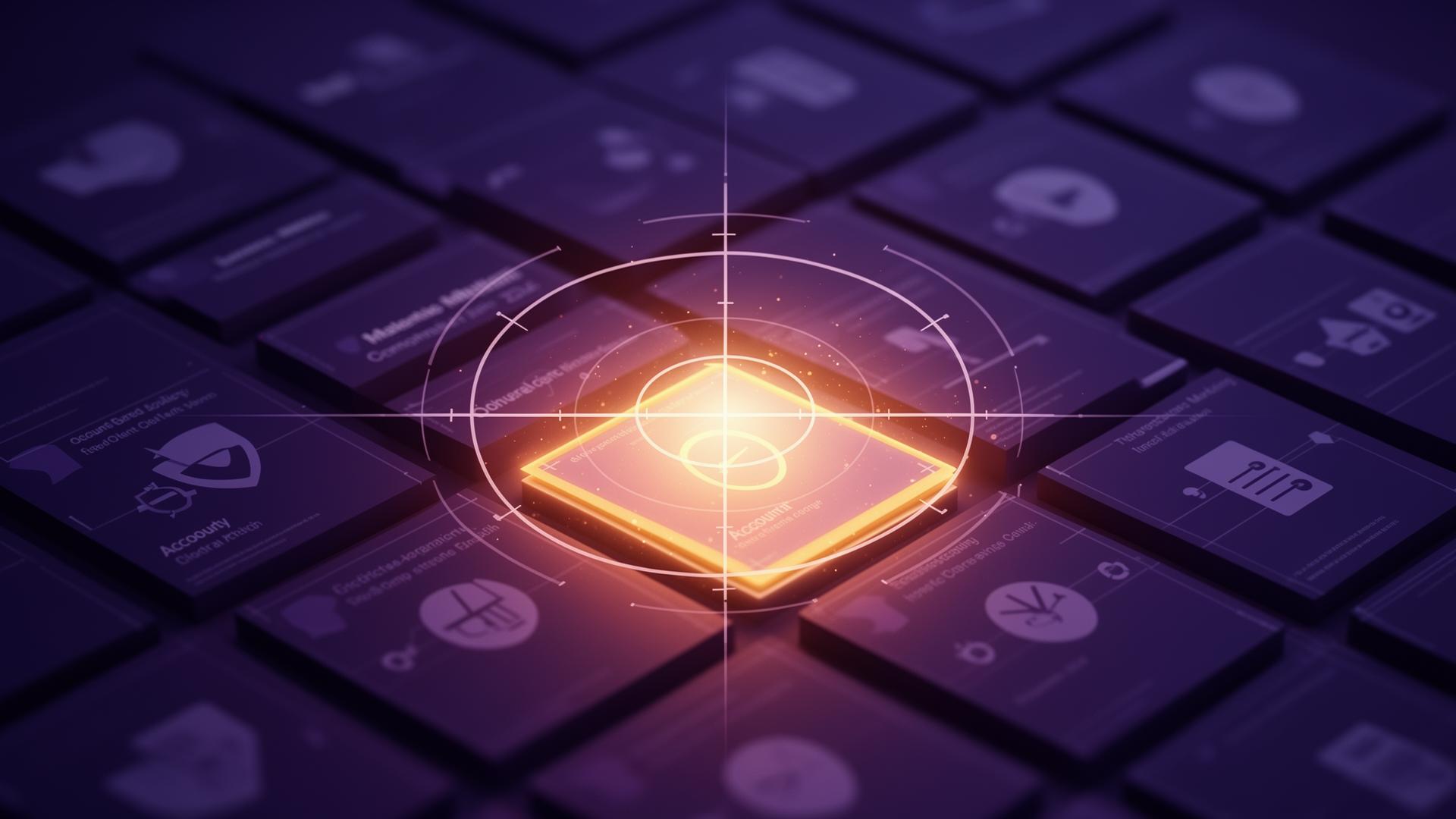 A precise targeting reticle highlighting a single glowing account card on a grid