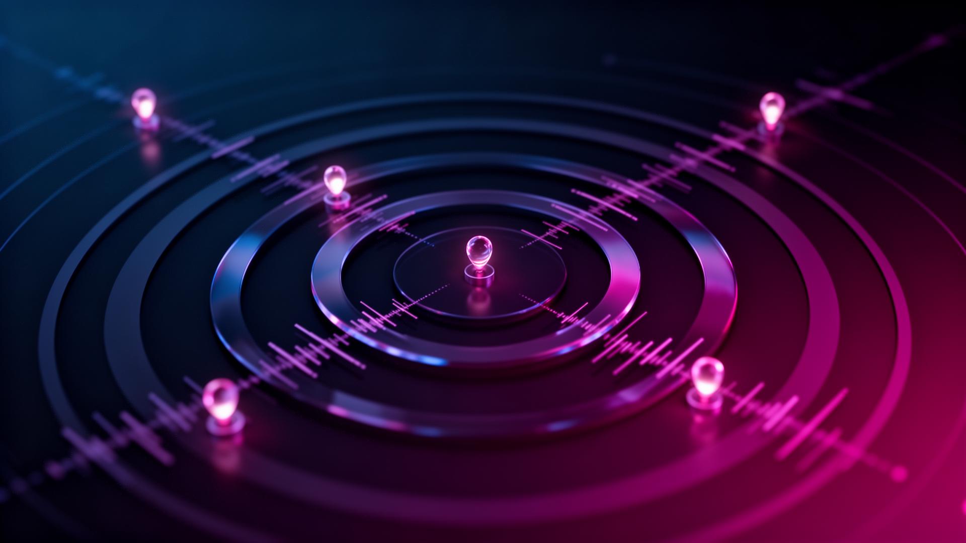 Radar pulses detecting glowing target signals across a dark field